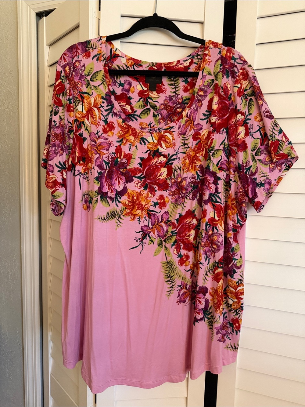JM Collection Pink Floral V-Neck Tunic
